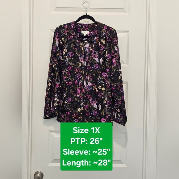 Ava & Viv Tops - Ava & Viv LS Open V-Neck Floral Top, EUC, Size 1X